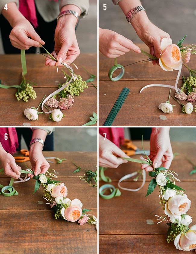 photos of steps to make a flower crown